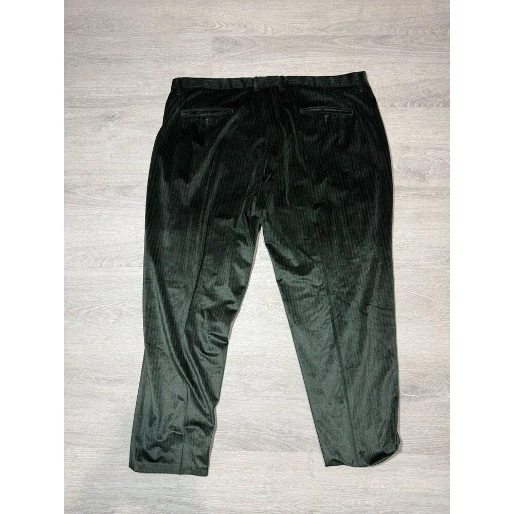 Silver Silk Men’s Dark Green Herringbone 3-Piece Suit Jacket, Vest, 44x30 Pants